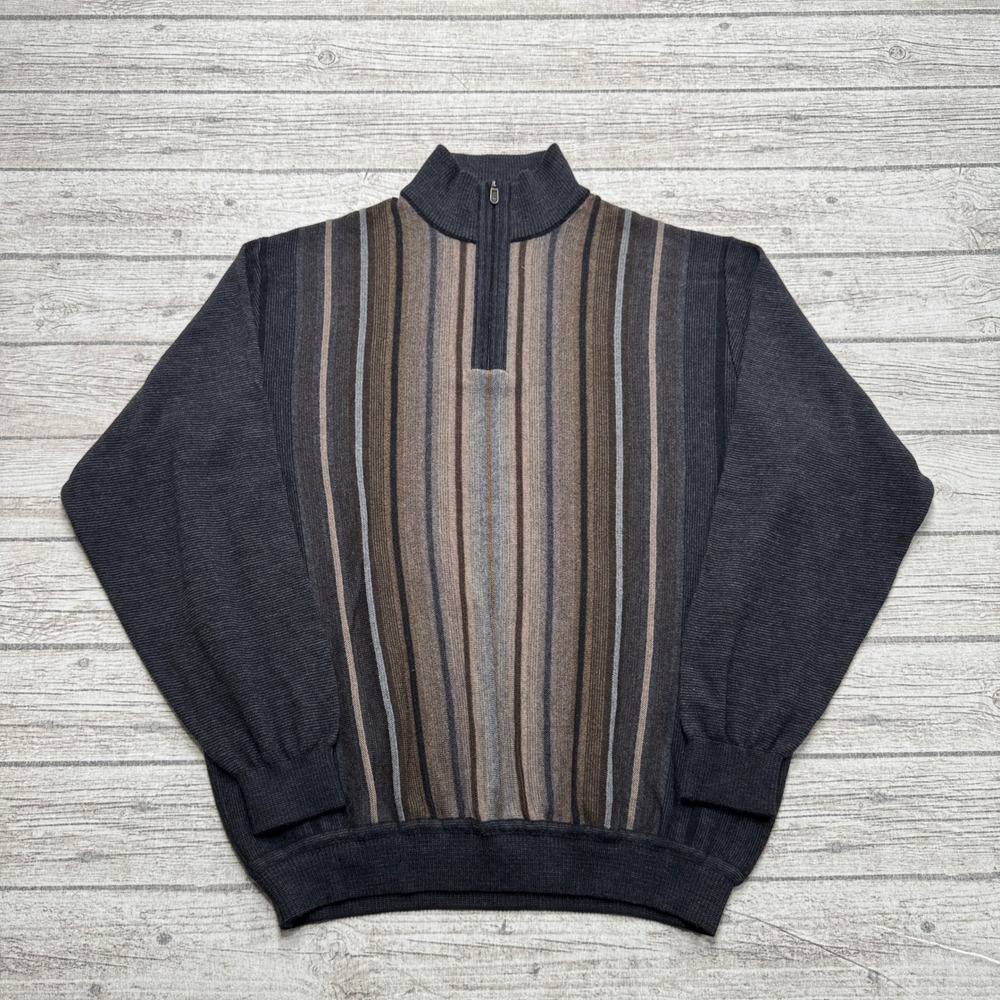 St. Croix Sweater Mens XL Brown Quarter Zip Ribbed Knit Pullover Cottagecore USA